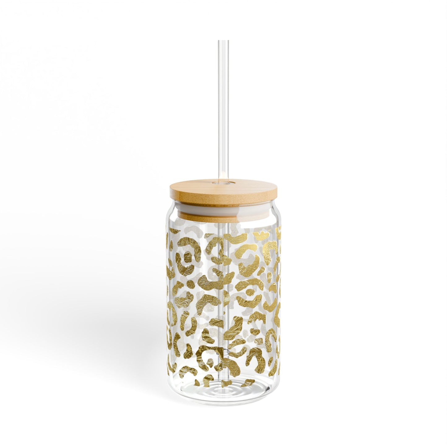 Chic 16oz Sipper Glass | Gold Leopard Design