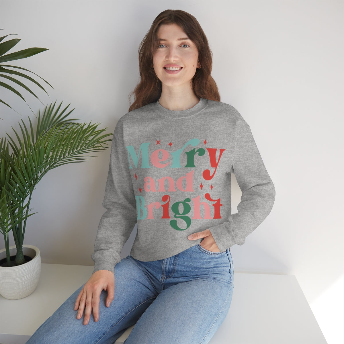 Retro Christmas Merry & Bright Crewneck Sweatshirt | Heavy Blend