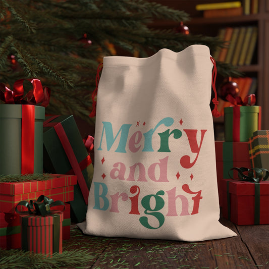 Retro Christmas Merry & Bright Linen Bag