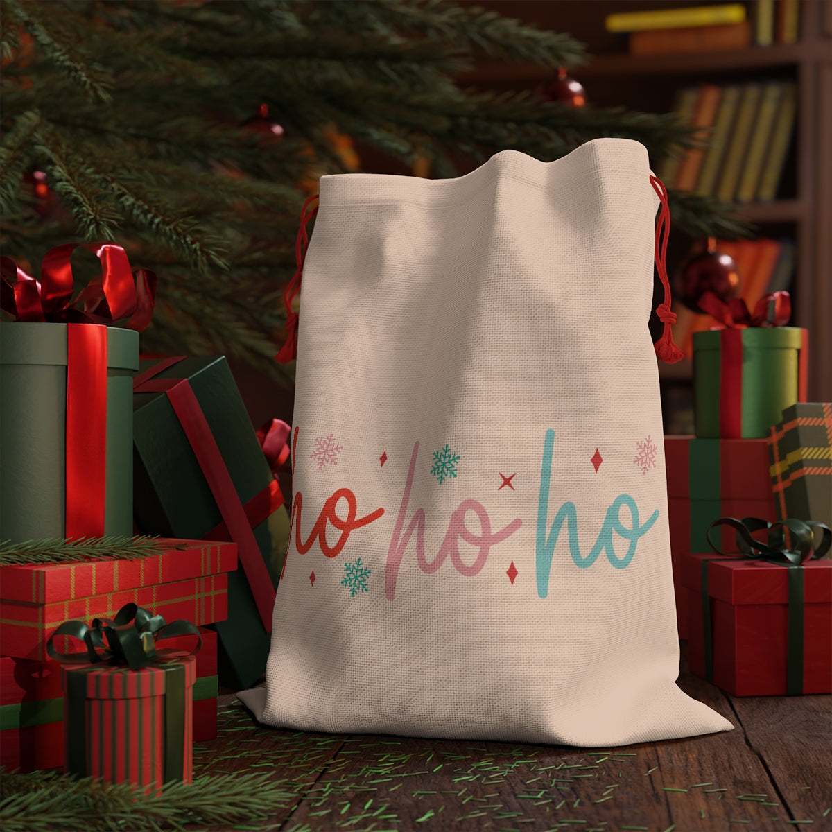 Retro Christmas Ho Ho Ho Linen Bag