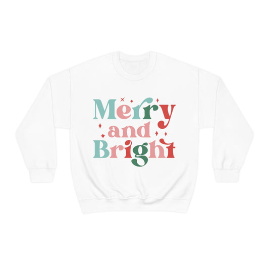 Retro Christmas Merry & Bright Crewneck Sweatshirt | Heavy Blend